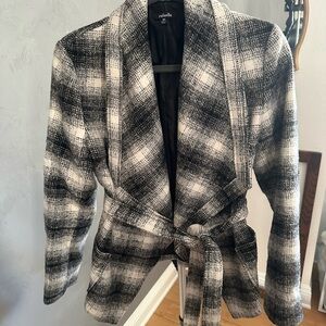 Vintage Black and White Tied Asymmetrical Coat